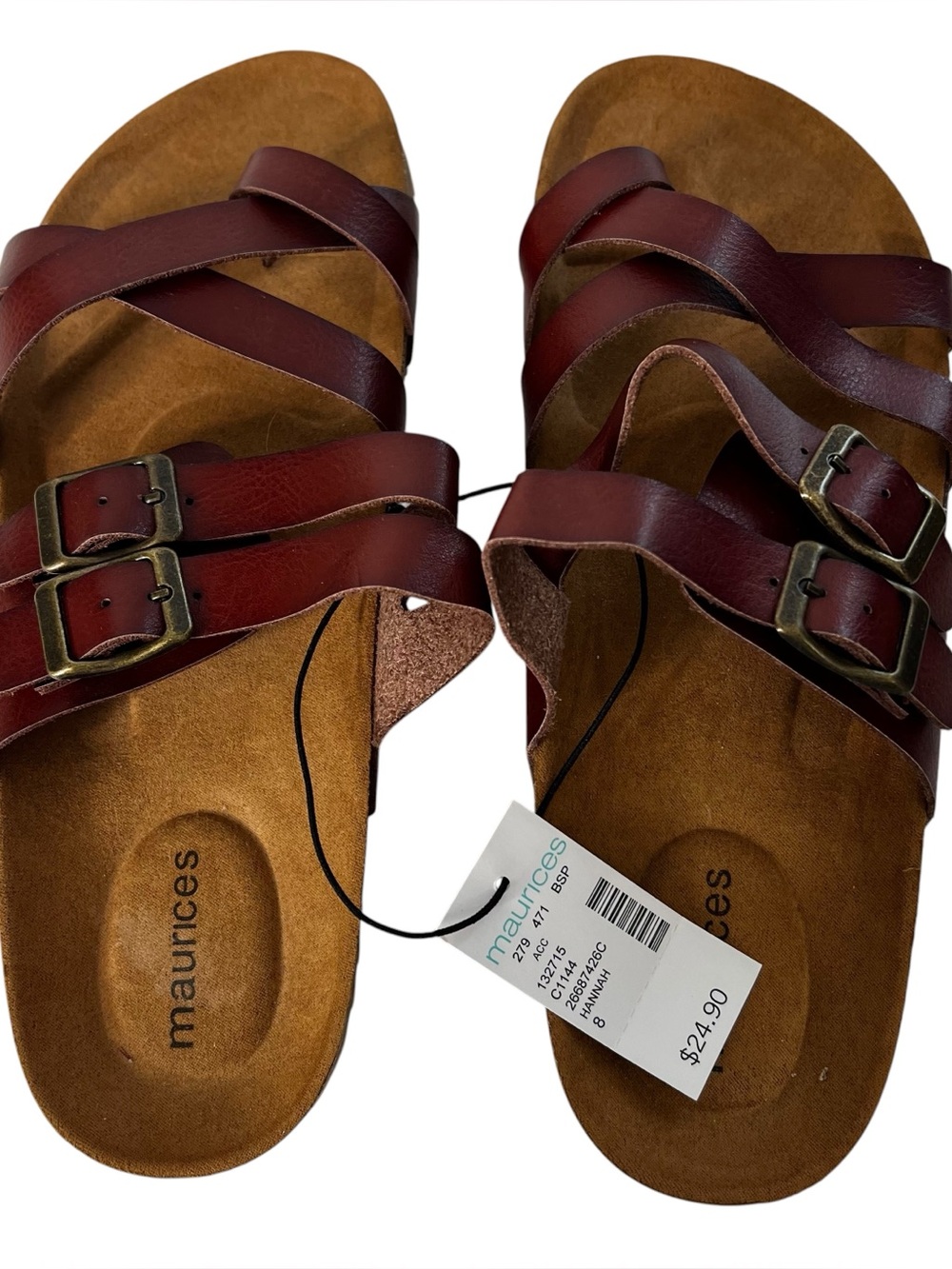 Maurices Brown Leather Strappy Buckle Comfort Sandals Sz 8 All Man-Made Material